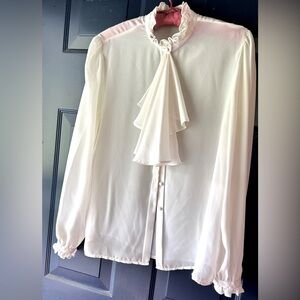 Personal PL vintage retro cream blouse semi sheer handkerchief front